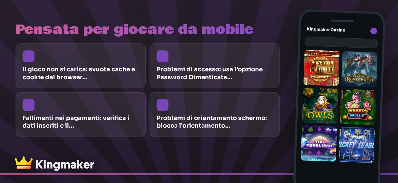 Funzionalità della versione mobile di Kingmaker Casino